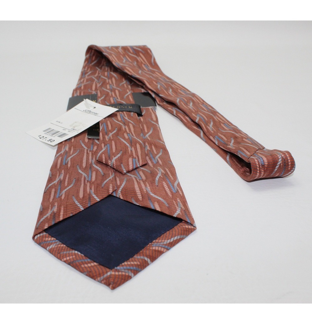Van Heusen Mens Silk Necktie Ginger Orange Blue Geometric Abstract Pattern NEW - Picture 2 of 6